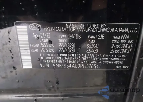 2023 Hyundai Santa Fe Calligraphy z USA, uszkodzony, nr VIN 5NMS54AL0PH578541